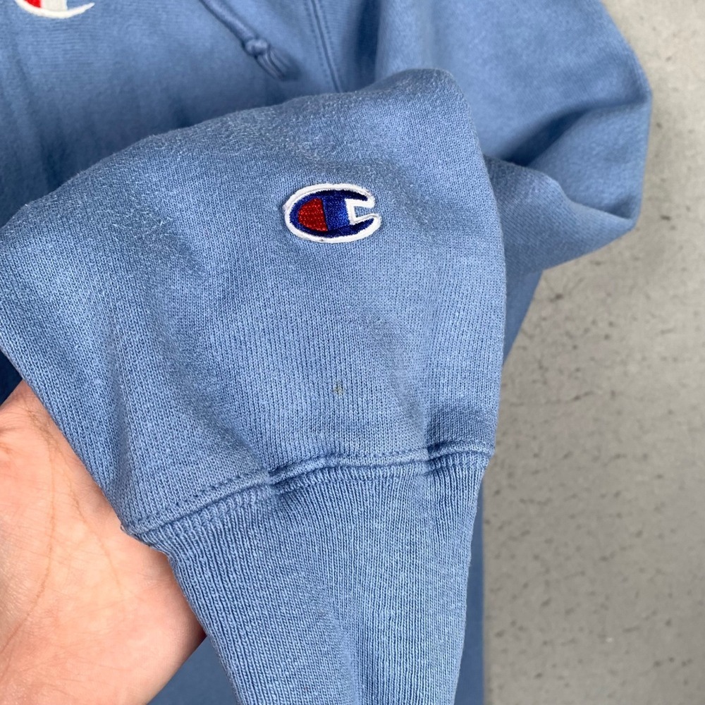 Champion Reverse Weave Hoodie Mens Medium Blue Pullover Sweatshirt - Picture 11 of 14